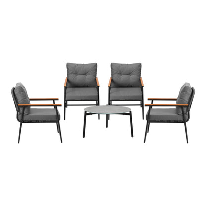 5pc Outdoor Patio Setting 70cm Table White Grey & Black Armchairs