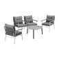 5pc Outdoor Patio Setting 70cm Table White Grey & Black Armchairs