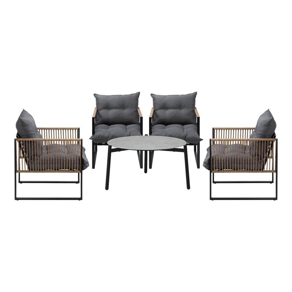 5PCS Outdoor Patio Set with White & Grey Rattan Chairs & 70cm Coffee Table Garden