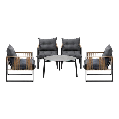 5PCS Outdoor Patio Set with White & Grey Rattan Chairs & 70cm Coffee Table Garden
