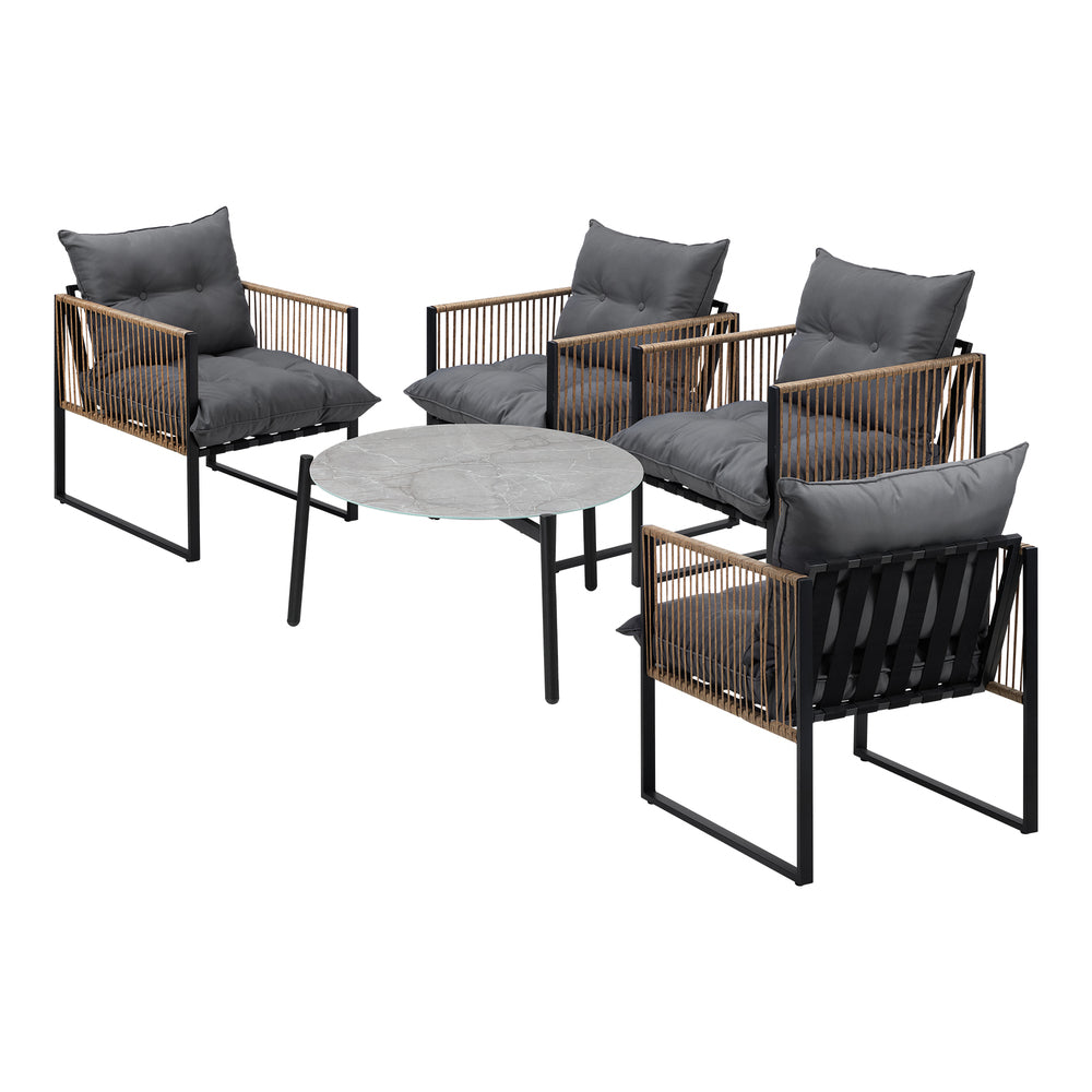 5PCS Outdoor Patio Set with White & Grey Rattan Chairs & 70cm Coffee Table Garden