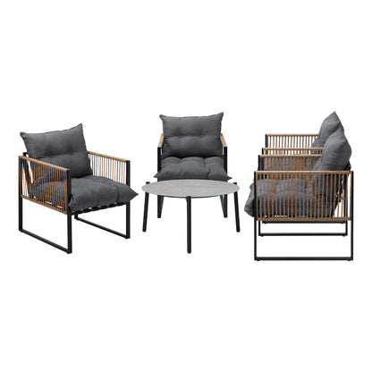 5PCS Outdoor Patio Set with White & Grey Rattan Chairs & 70cm Coffee Table Garden