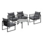 5PCS Outdoor Patio Set Grey & White 70cm Table Cushioned Armchairs