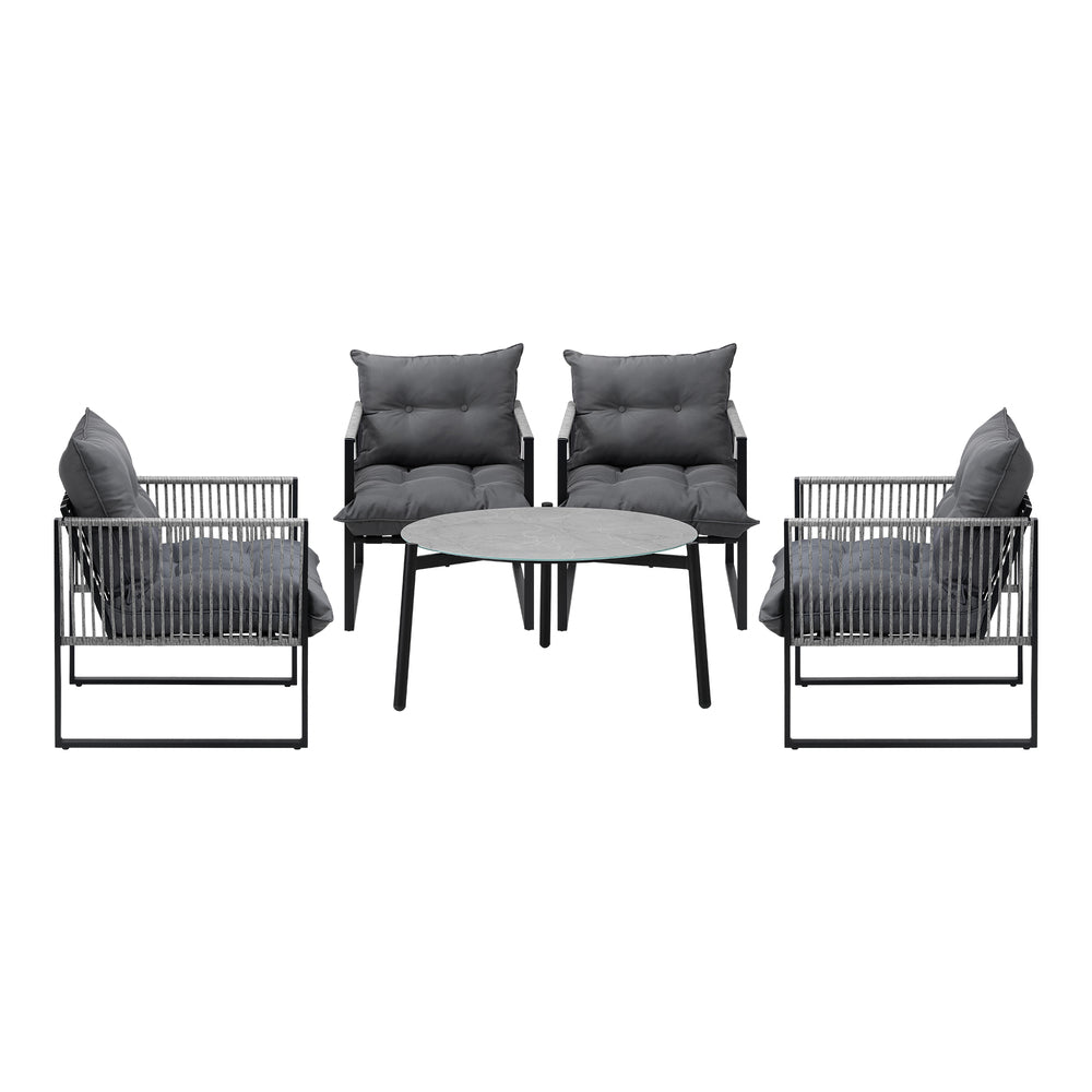 5PCS Outdoor Patio Set Grey & White 70cm Table Cushioned Armchairs