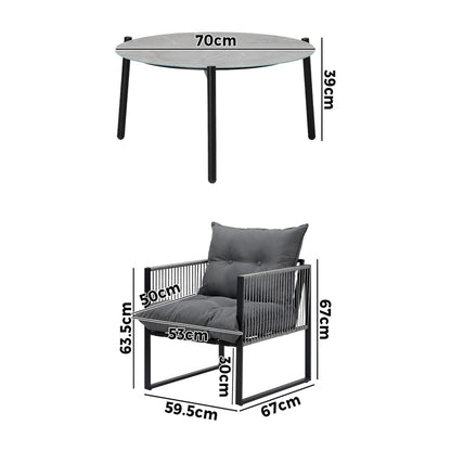 5PCS Outdoor Patio Set Grey & White 70cm Table Cushioned Armchairs