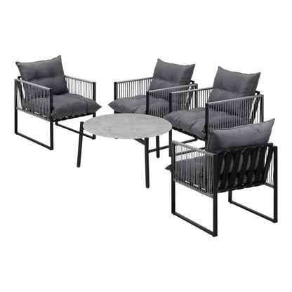 5PCS Outdoor Patio Set Grey & White 70cm Table Cushioned Armchairs