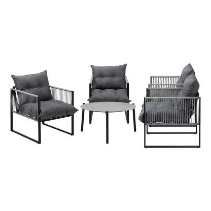 5PCS Outdoor Patio Set Grey & White 70cm Table Cushioned Armchairs