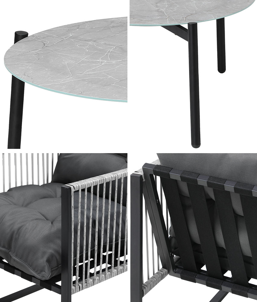 5PCS Outdoor Patio Set Grey & White 70cm Table Cushioned Armchairs