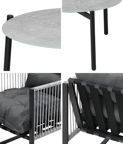 5PCS Outdoor Patio Set Grey & White 70cm Table Cushioned Armchairs