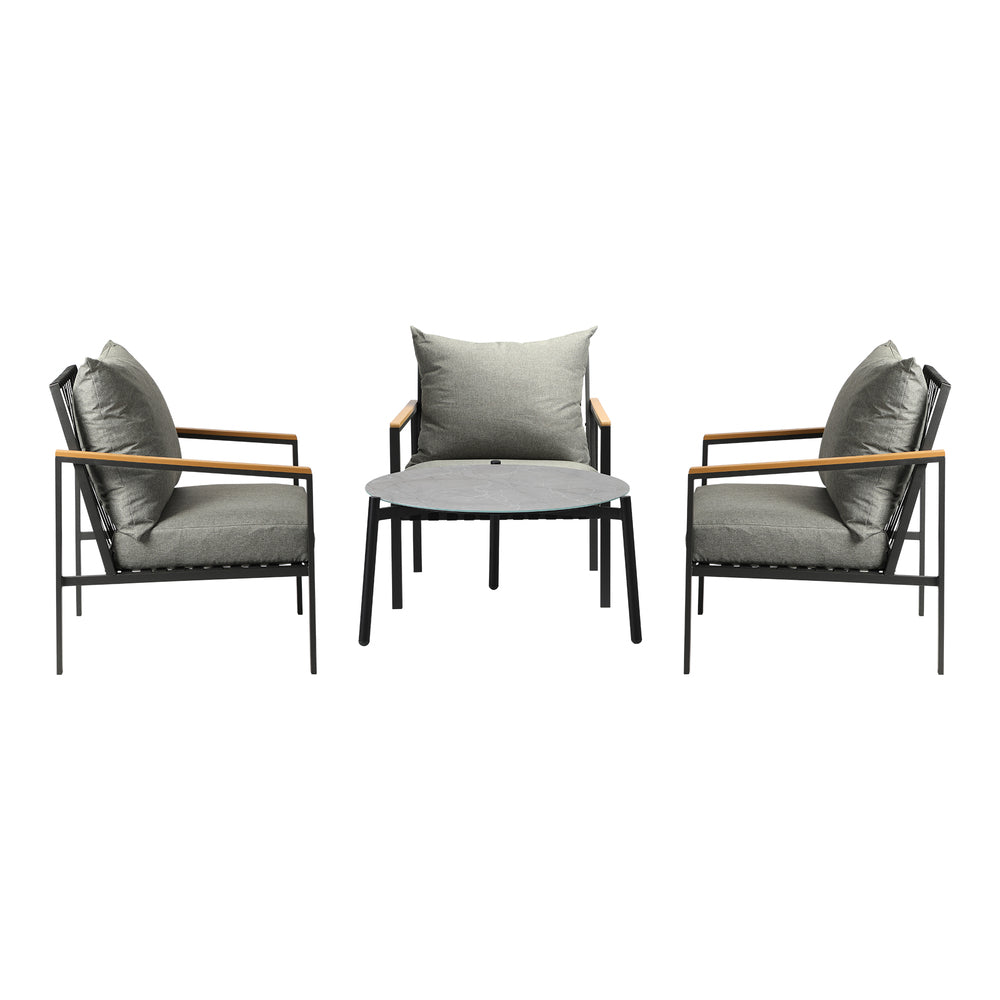 5PCS & 4PCS Outdoor Lounge Set Grey Rattan Chairs with 70cm Coffee Table Patio