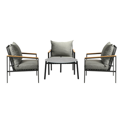 5PCS & 4PCS Outdoor Lounge Set Grey Rattan Chairs with 70cm Coffee Table Patio