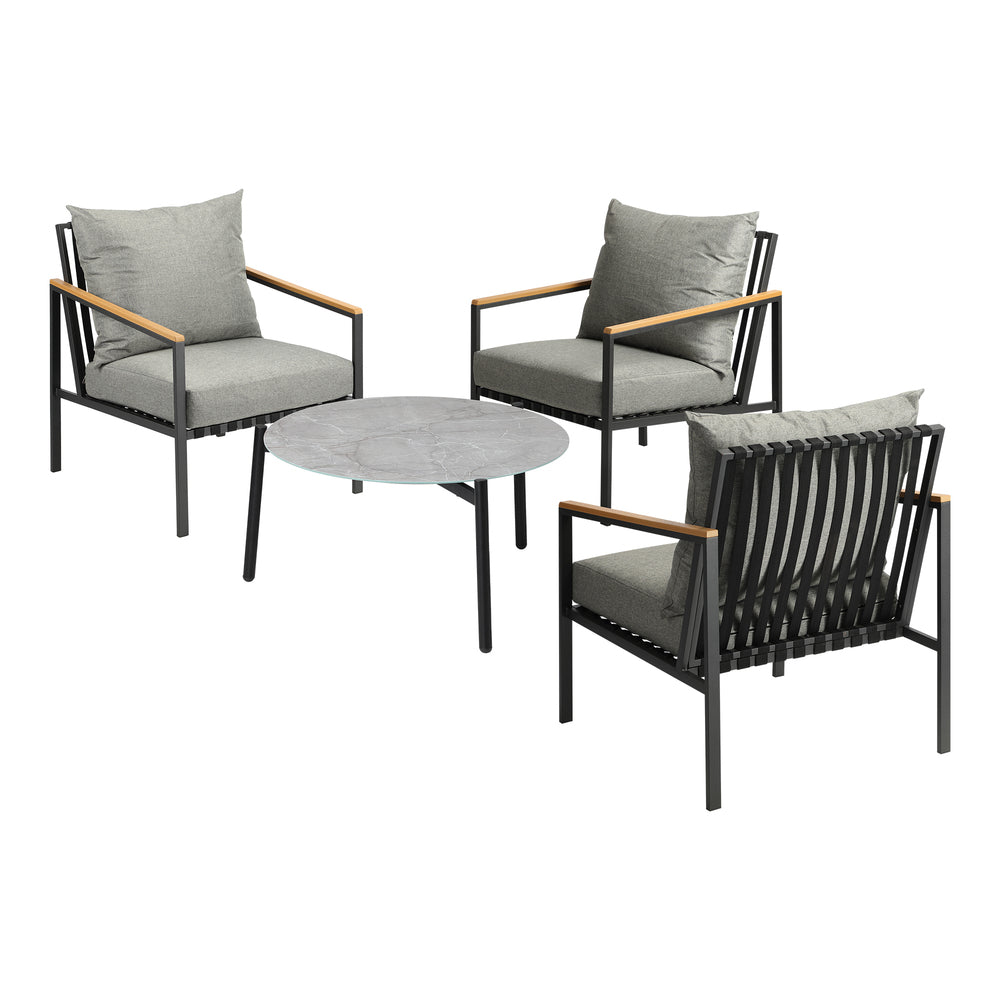 5PCS & 4PCS Outdoor Lounge Set Grey Rattan Chairs with 70cm Coffee Table Patio