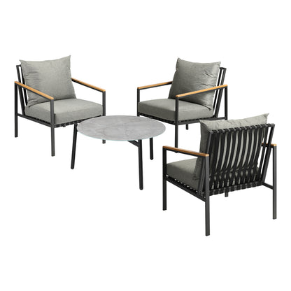5PCS & 4PCS Outdoor Lounge Set Grey Rattan Chairs with 70cm Coffee Table Patio