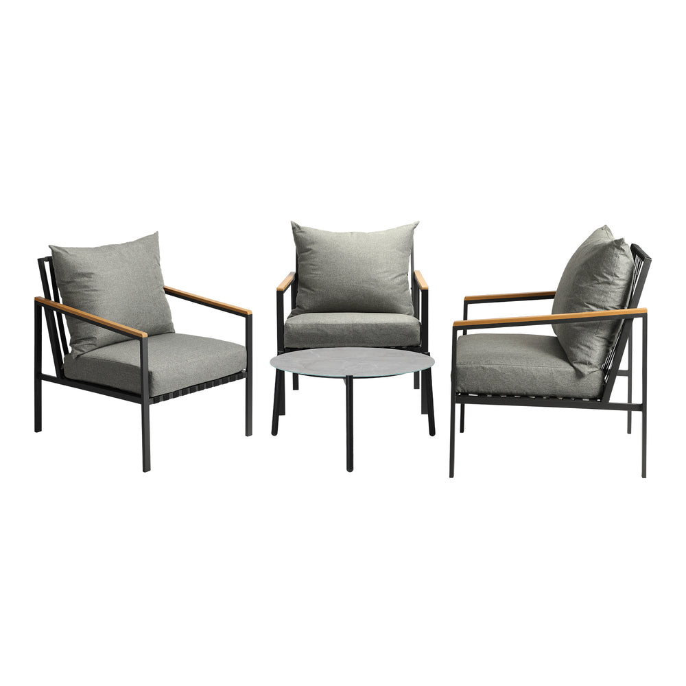 5PCS & 4PCS Outdoor Lounge Set Grey Rattan Chairs with 70cm Coffee Table Patio