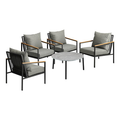 5PCS & 4PCS Outdoor Lounge Set Grey Rattan Chairs with 70cm Coffee Table Patio