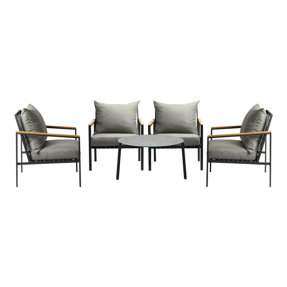 5PCS & 4PCS Outdoor Lounge Set Grey Rattan Chairs with 70cm Coffee Table Patio