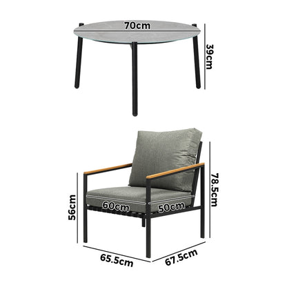 3PC Outdoor Patio Lounge Set 70cm & 50cm Coffee Table Sofa Chairs