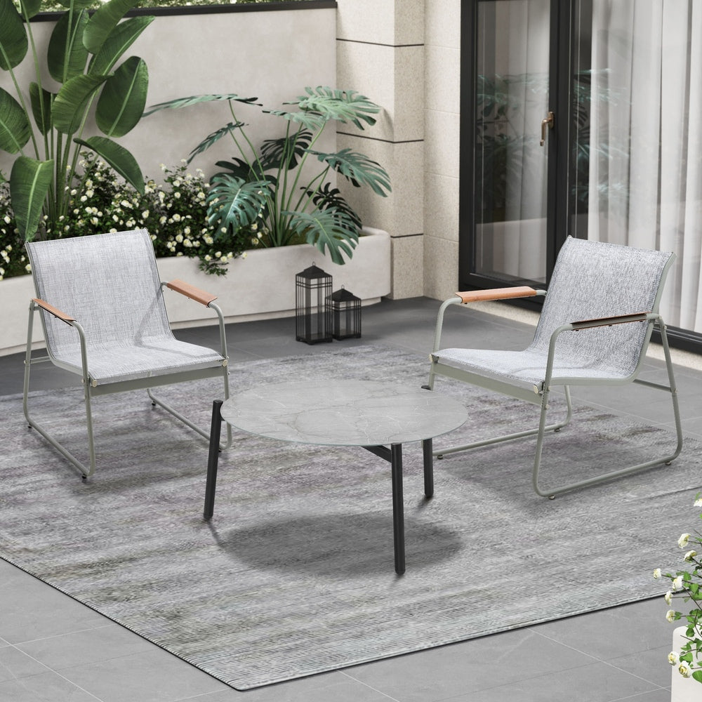 3PCS Outdoor Bistro Set Patio Chair 70cm Grey & WhiteTable Textilene