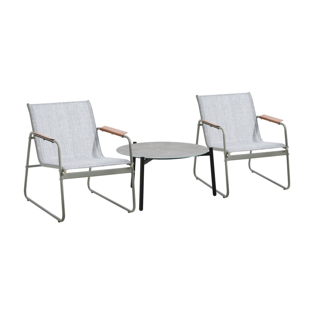 3PCS Outdoor Bistro Set Patio Chair 70cm Grey & WhiteTable Textilene