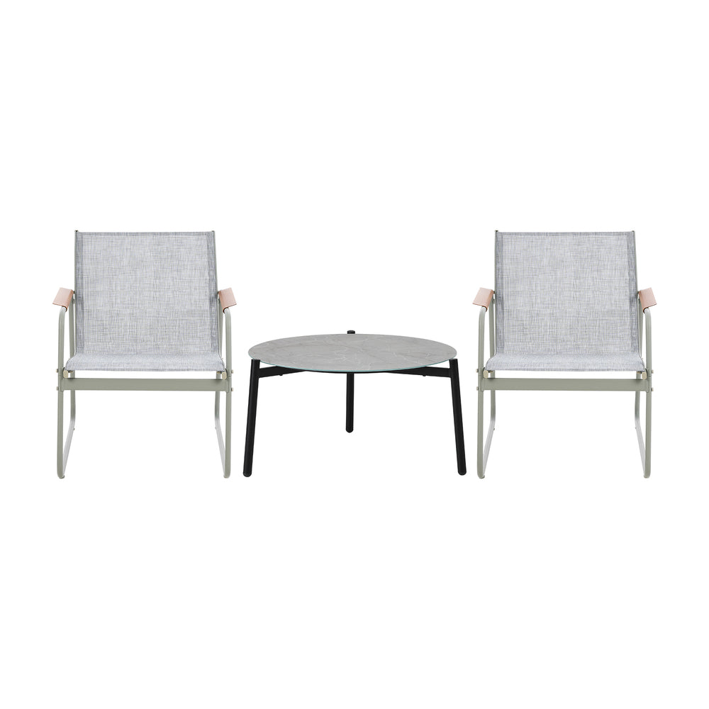 3PCS Outdoor Bistro Set Patio Chair 70cm Grey & WhiteTable Textilene