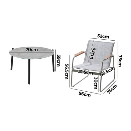 3PCS Outdoor Bistro Set Patio Chair 70cm Grey & WhiteTable Textilene