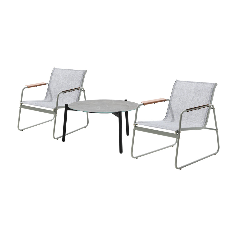 3PCS Outdoor Bistro Set Patio Chair 70cm Grey & WhiteTable Textilene