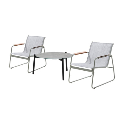 3PCS Outdoor Bistro Set Patio Chair 70cm Grey & WhiteTable Textilene