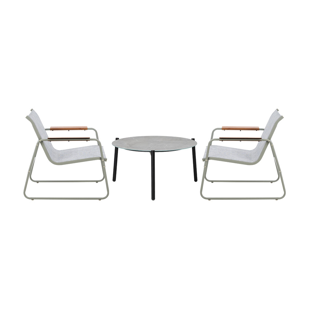 3PCS Outdoor Bistro Set Patio Chair 70cm Grey & WhiteTable Textilene