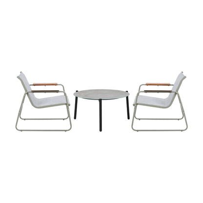 3PCS Outdoor Bistro Set Patio Chair 70cm Grey & WhiteTable Textilene