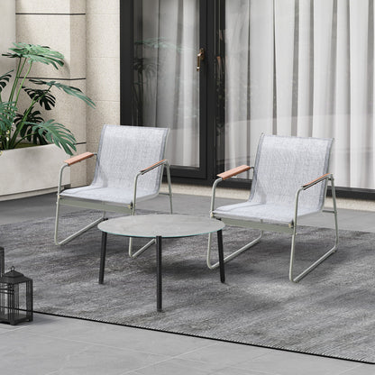 3PCS Outdoor Bistro Set Patio Chair 70cm Grey & WhiteTable Textilene