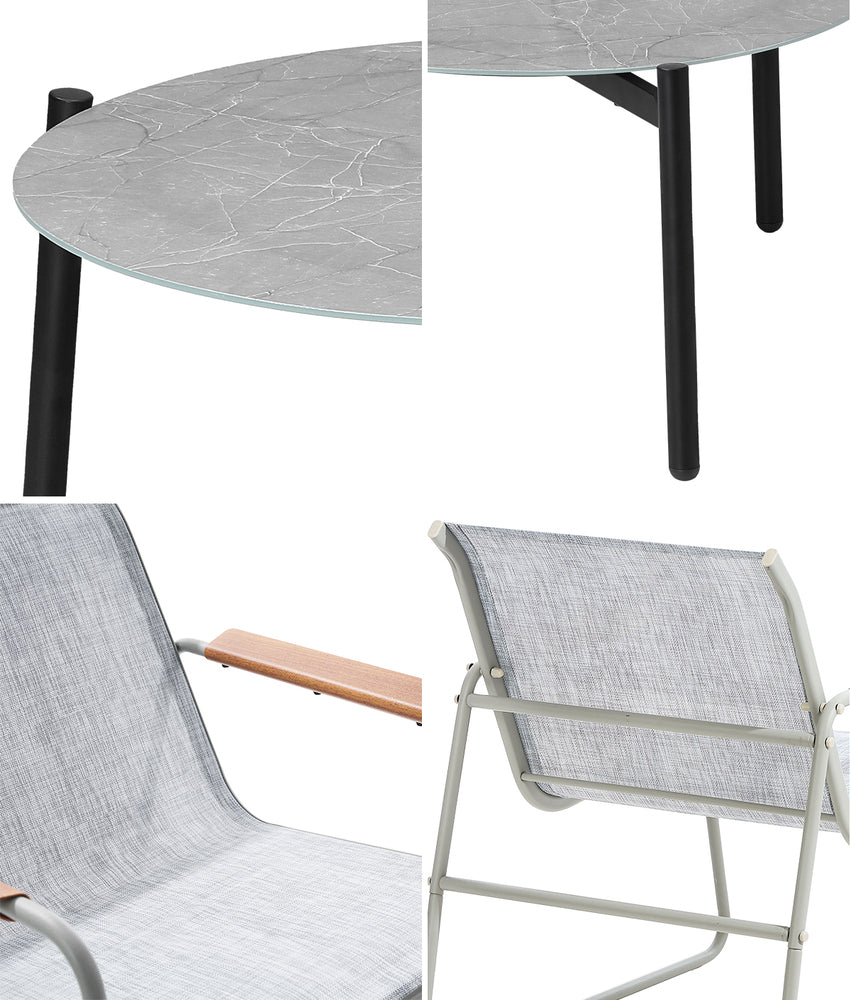 3PCS Outdoor Bistro Set Patio Chair 70cm Grey & WhiteTable Textilene
