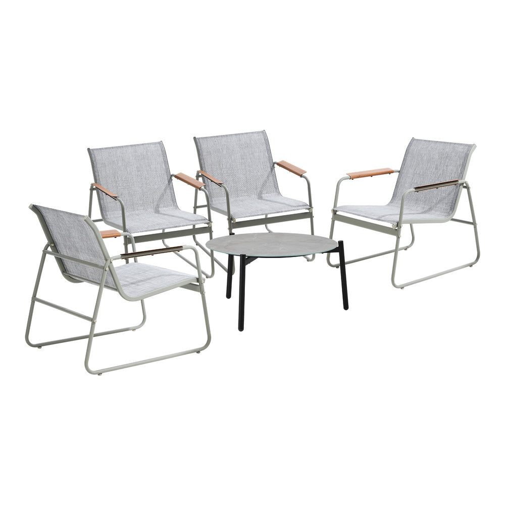 Outdoor Patio Set 70cm Round Table with 4x Chairs Garden Furniture Set Grey & White