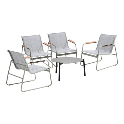Outdoor Patio Set 70cm Round Table with 4x Chairs Garden Furniture Set Grey & White