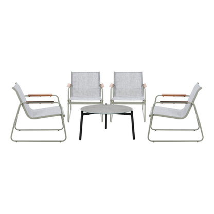 Outdoor Patio Set 70cm Round Table with 4x Chairs Garden Furniture Set Grey & White