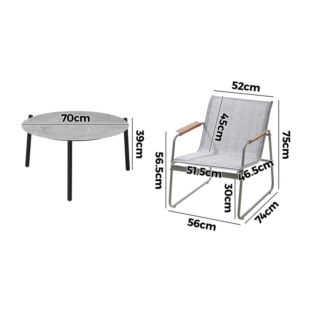 Outdoor Patio Set 70cm Round Table with 4x Chairs Garden Furniture Set Grey & White