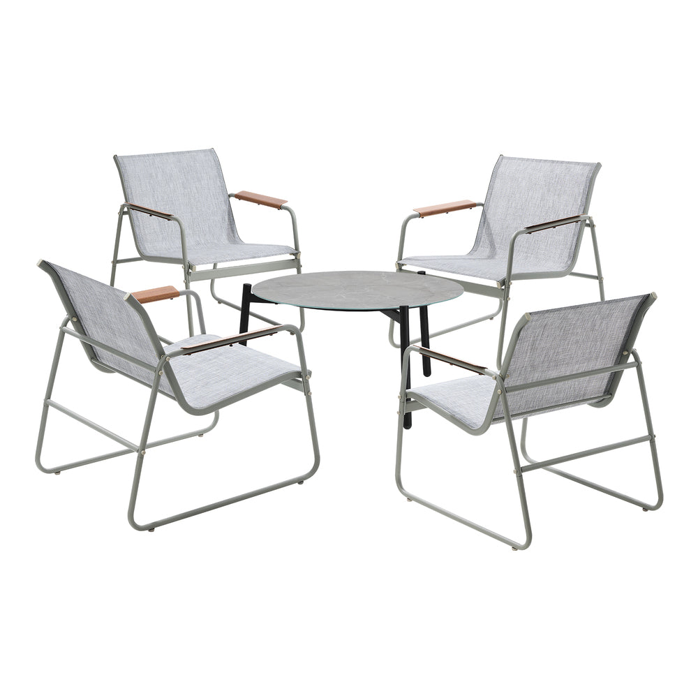 Outdoor Patio Set 70cm Round Table with 4x Chairs Garden Furniture Set Grey & White