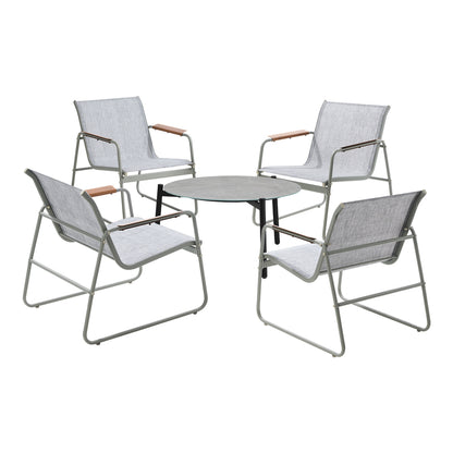 Outdoor Patio Set 70cm Round Table with 4x Chairs Garden Furniture Set Grey & White