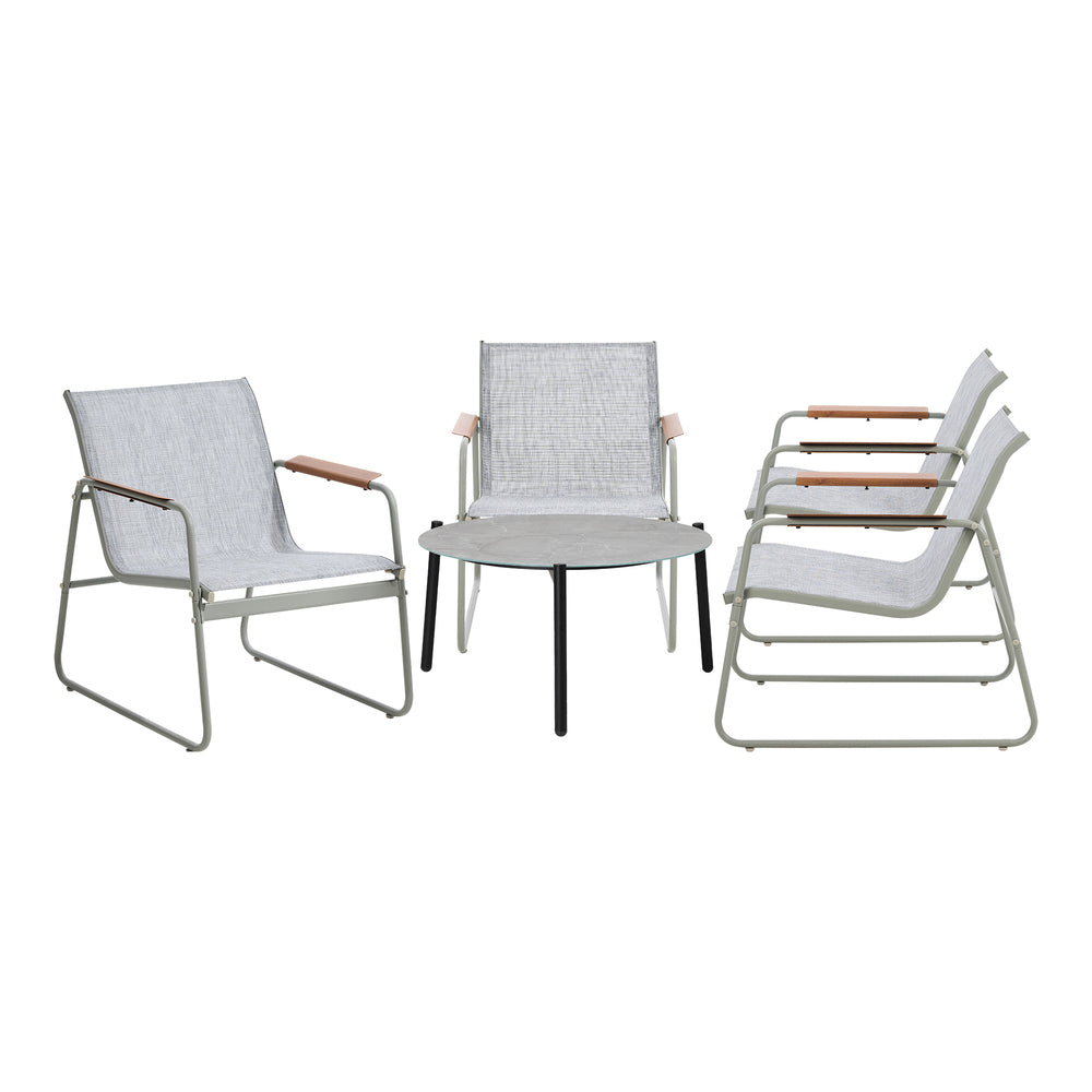 Outdoor Patio Set 70cm Round Table with 4x Chairs Garden Furniture Set Grey & White