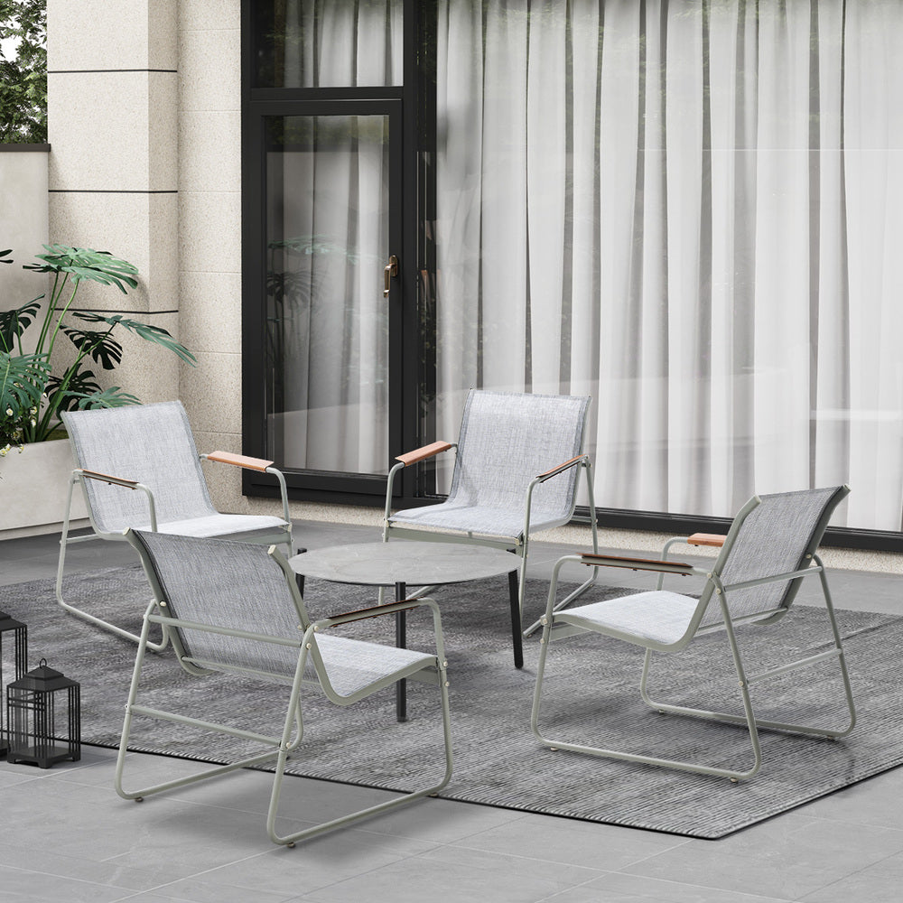 Outdoor Patio Set 70cm Round Table with 4x Chairs Garden Furniture Set Grey & White
