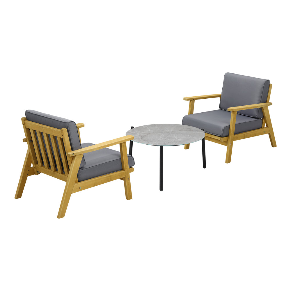 3PCS Outdoor Patio Set Grey & Black 70cm Coffee Table Rattan Chairs