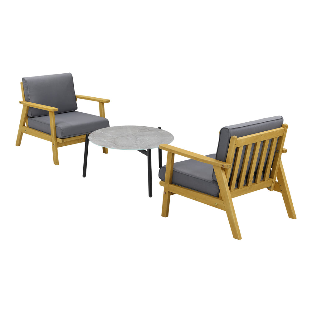3PCS Outdoor Patio Set Grey & Black 70cm Coffee Table Rattan Chairs