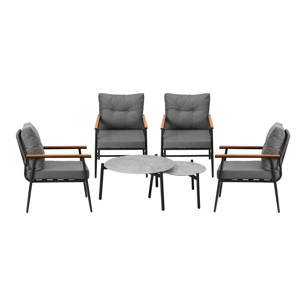 6PCS Outdoor Patio Set White Black & Grey Table Set with White Chairs
