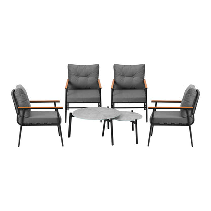 6PCS Outdoor Patio Set White Black & Grey Table Set with White Chairs