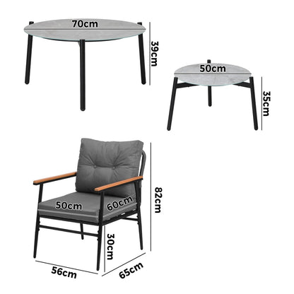 6PCS Outdoor Patio Set White Black & Grey Table Set with White Chairs