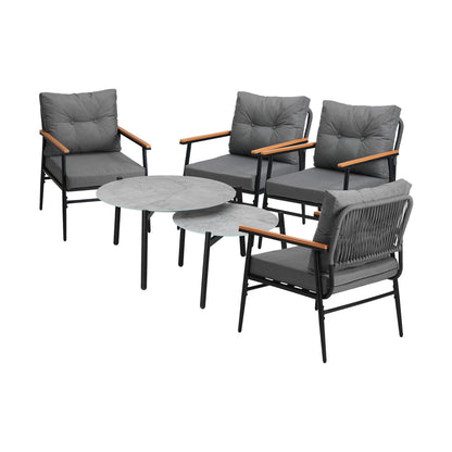 6PCS Outdoor Patio Set White Black & Grey Table Set with White Chairs