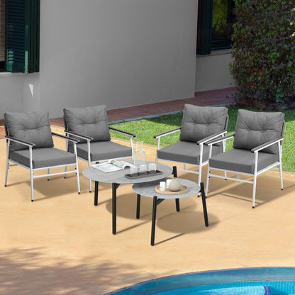 6PCS Outdoor Patio Set White Black & Grey Table Set with White Chairs