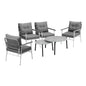 6PCS Outdoor Patio Set White Black & Grey Table Set with White Chairs