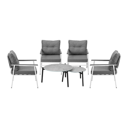 6PCS Outdoor Patio Set White Black & Grey Table Set with White Chairs