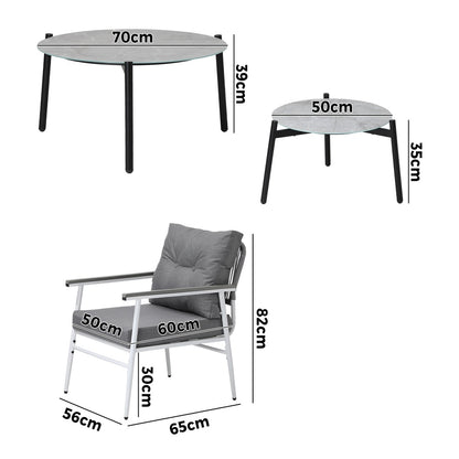 6PCS Outdoor Patio Set White Black & Grey Table Set with White Chairs