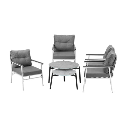 6PCS Outdoor Patio Set White Black & Grey Table Set with White Chairs